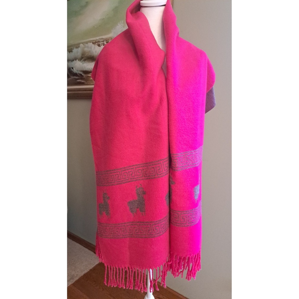 Fuchsia Alpaca Wool Blend Scarf Wrap Shawl Fringed Warm Winter Accessories 72x25